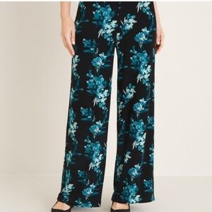 Chico's Travelers Blue Floral Classic Palazzo Pants Size Large Short
